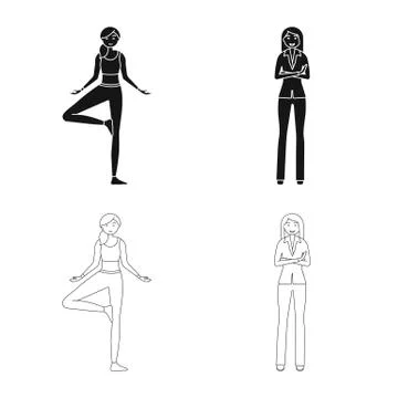Isolated object of posture and mood sign. Set of posture and female stock vector Stock Illustration