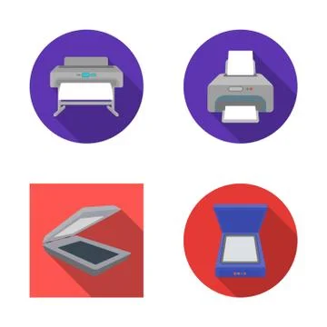 Isolated object of printer and plotter symbol. Collection of printer and machine Ilustración de archivo