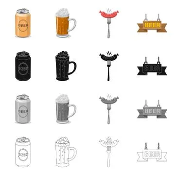 Isolated object of pub and bar logo. Set of pub and interior stock symbol for Illustrazione stock