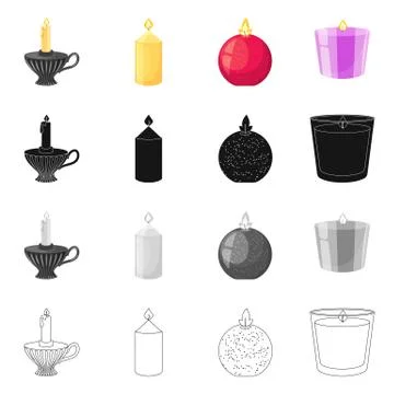 Isolated object of relaxation and flame sign. Set of relaxation and wax stock Illustrazione stock