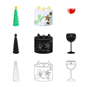 Isolated object of relaxation and flame sign. Set of relaxation and wax stock 스톡 일러스트