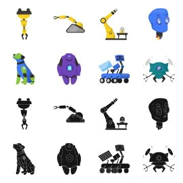 Isolated object of robot and factory sign. Collection of robot and space stock Stock-Illustration