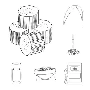 Isolated object of sugar and field sign. Collection of sugar and plantation Stock Illustration