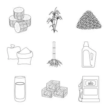 Isolated object of sugar and field sign. Collection of sugar and plantation Stock Illustration
