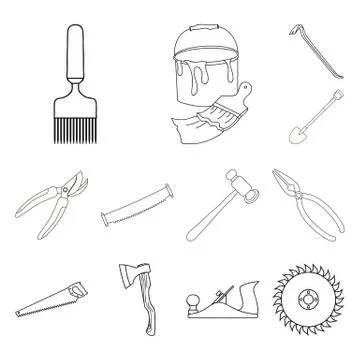 Isolated object of tool and construction sign. Set of tool and carpentry stock Stock Illustration