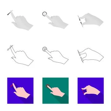 Isolated object of touchscreen and hand icon. Collection of touchscreen and Stock Illustration