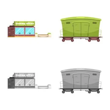 Isolated object of train and station logo. Set of train and ticket stock vector Illustrazione stock