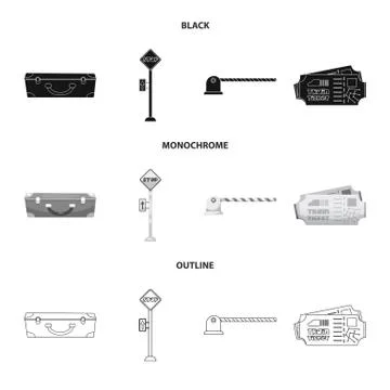 Isolated object of train and station sign. Set of train and ticket vector icon Stock Illustration