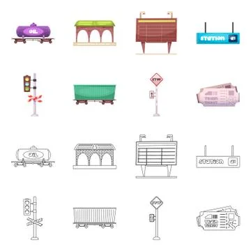 Isolated object of train and station sign. Set of train and ticket stock symbol Stock Illustration