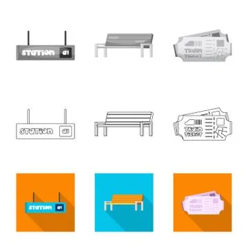 Isolated object of train and station logo. Set of train and ticket vector icon Stock Illustration
