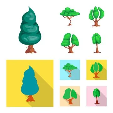 Isolated object of tree and nature sign. Collection of tree and crown vector Stock Illustration