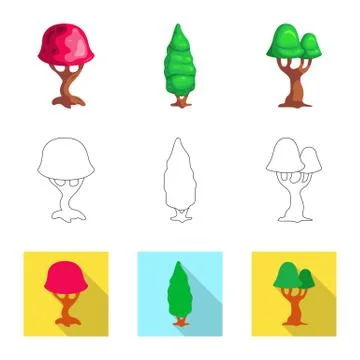 Isolated object of tree and nature symbol. Set of tree and crown vector icon for Stock Illustration