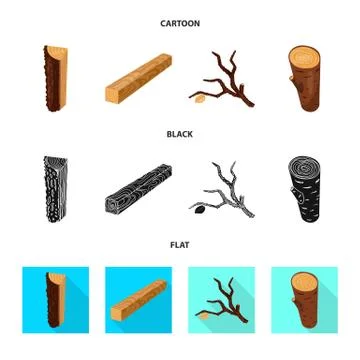 Isolated object of tree and raw symbol. Collection of tree and construction Stock Illustration