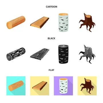 Isolated object of tree and raw symbol. Collection of tree and construction Stock Illustration