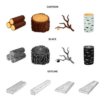 Isolated object of tree and raw symbol. Collection of tree and construction Stock Illustration