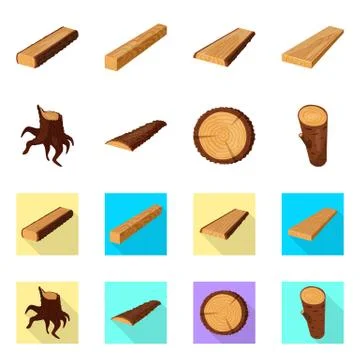 Isolated object of tree and raw symbol. Collection of tree and construction Stock Illustration