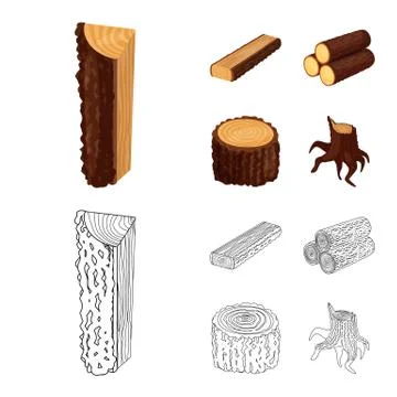 Isolated object of tree and raw logo. Collection of tree and construction stock 스톡 일러스트