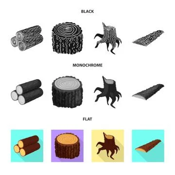 Isolated object of tree and raw logo. Collection of tree and construction stock Stock Illustration
