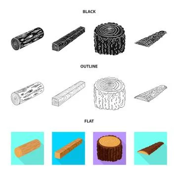 Isolated object of tree and raw icon. Collection of tree and construction vector Illustrazione stock