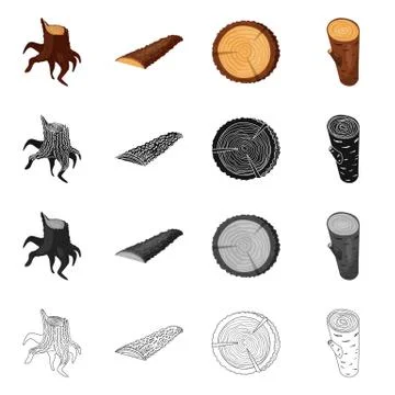 Isolated object of tree and raw icon. Collection of tree and construction vector Stock Illustration