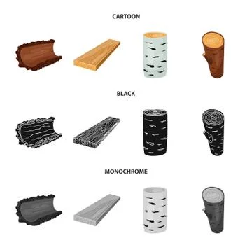 Isolated object of tree and raw icon. Collection of tree and construction stock 스톡 일러스트