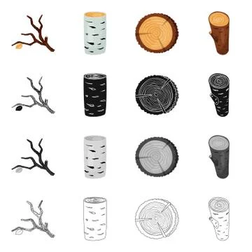 Isolated object of tree and raw sign. Collection of tree and construction vector Stock Illustration