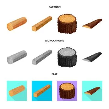 Isolated object of tree and raw icon. Collection of tree and construction stock 스톡 일러스트