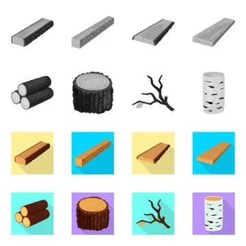 Isolated object of tree and raw symbol. Set of tree and construction stock Stockillustratie