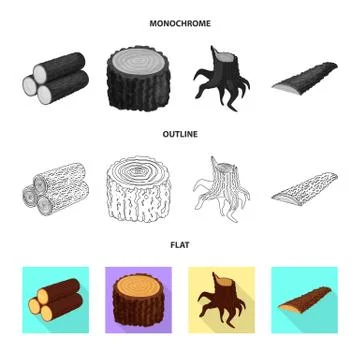 Isolated object of tree and raw symbol. Set of tree and construction stock Stockillustratie