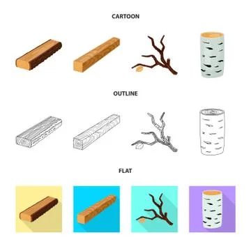 Isolated object of tree and raw icon. Set of tree and construction stock vector 스톡 일러스트