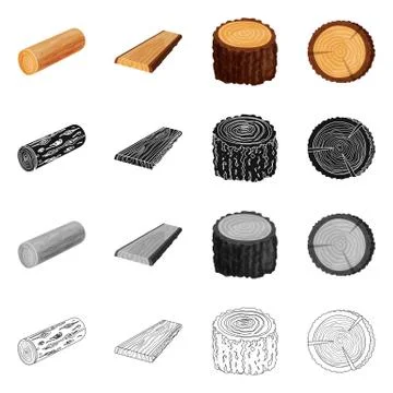 Isolated object of tree and raw icon. Collection of tree and construction stock 스톡 일러스트