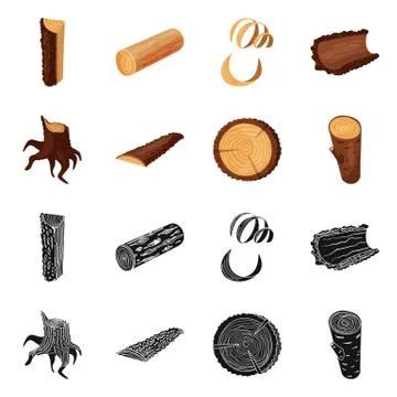 Isolated object of tree and raw sign. Set of tree and construction stock symbol Stock Illustration