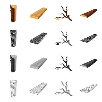 Isolated object of tree and raw symbol. Collection of tree and construction 스톡 일러스트