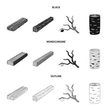 Isolated object of tree and raw icon. Collection of tree and construction vector 스톡 일러스트