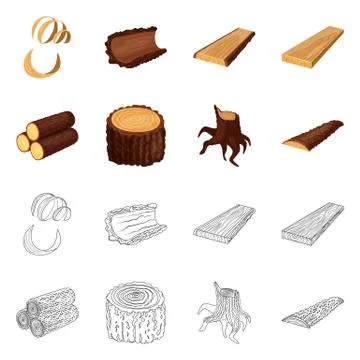 Isolated object of tree and raw logo. Set of tree and construction stock symbol Stock Illustration