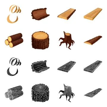 Isolated object of tree and raw logo. Collection of tree and construction vector Stock Illustration