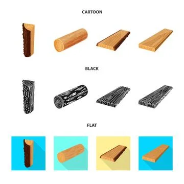 Isolated object of tree and raw symbol. Collection of tree and construction Illustrazione stock