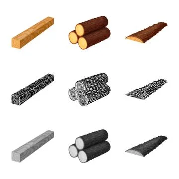 Isolated object of tree and raw symbol. Collection of tree and construction Stock Illustration