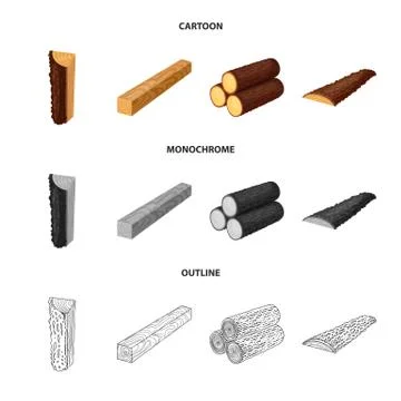 Isolated object of tree and raw icon. Collection of tree and construction stock Stock Illustration