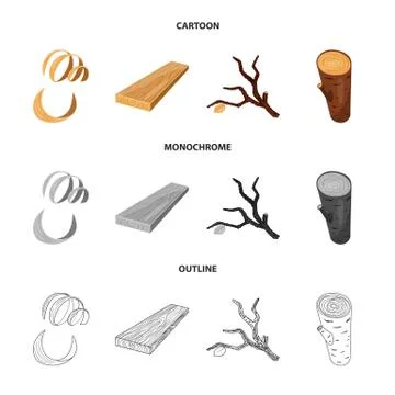 Isolated object of tree and raw sign. Collection of tree and construction stock 스톡 일러스트