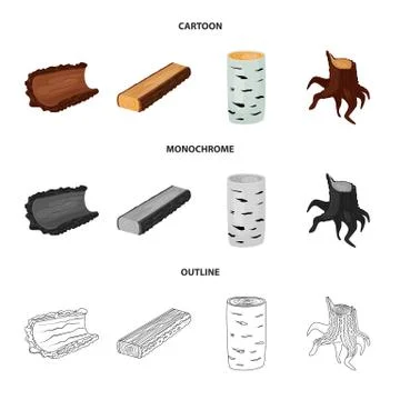 Isolated object of tree and raw symbol. Collection of tree and construction 스톡 일러스트