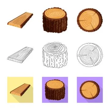 Isolated object of tree and raw symbol. Set of tree and construction stock Illustrazione stock