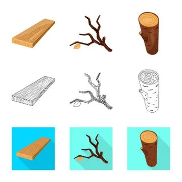 Isolated object of tree and raw symbol. Set of tree and construction stock Illustrazione stock