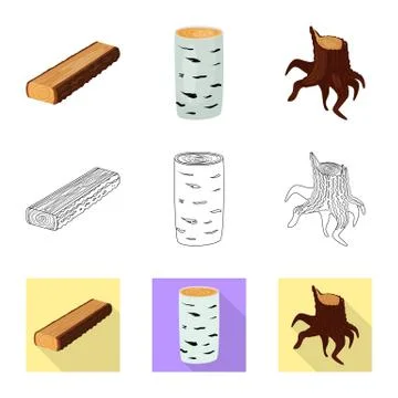 Isolated object of tree and raw icon. Set of tree and construction stock symbol Stock Illustration