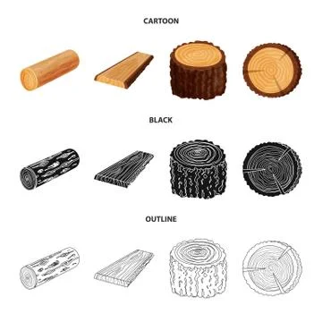 Isolated object of tree and raw icon. Collection of tree and construction stock Illustrazione stock