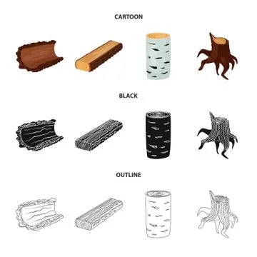 Isolated object of tree and raw symbol. Collection of tree and construction Illustrazione stock