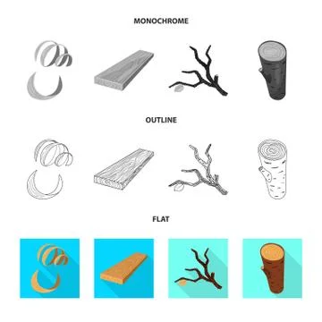 Isolated object of tree and raw icon. Collection of tree and construction stock Stock Illustration