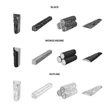 Isolated object of tree and raw sign. Collection of tree and construction stock Stock Illustration