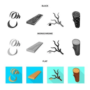 Isolated object of tree and raw icon. Collection of tree and construction vector Stockillustratie