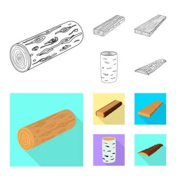 Isolated object of tree and raw icon. Set of tree and construction stock vector Stock Illustration